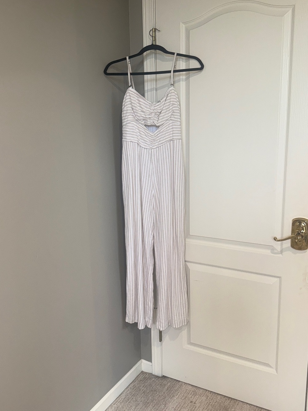 White & Grey Striped Jumpsuit